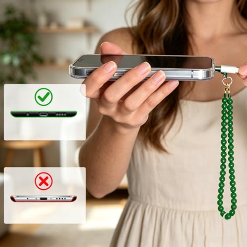 Agate Beaded Phone Wrist Strap for Women Men Stone Beads Charm Handmade Cellphone Chain Lanyard with Tether Tab - color: Green-1, size: 6mm Beads