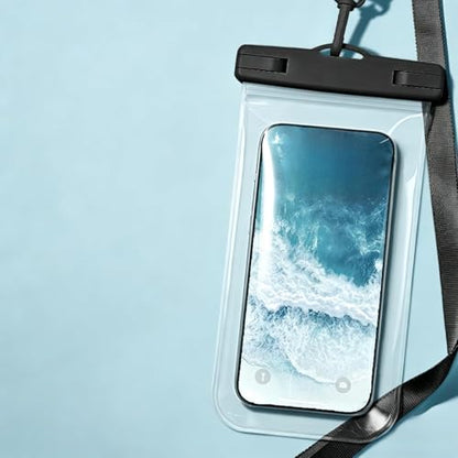 Large Waterproof Phone Pouch [with Sealing Strip], Floating Waterproof Pouch for Kayak Beach Cruise Essentials, IPX8 Dry Bag for iPhone (Black) - color: Black