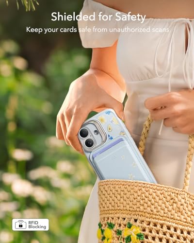 ESR Aura for MagSafe Wallet Women, 5 Card Holder for Phone, RFID Blocking | MagSafe Sticker Included, Slim Magnetic Wallet for iPhone 17/16/15/14/13/12, Selected Samsung, Tropical Paradise, Light Blue - color: Light Blue