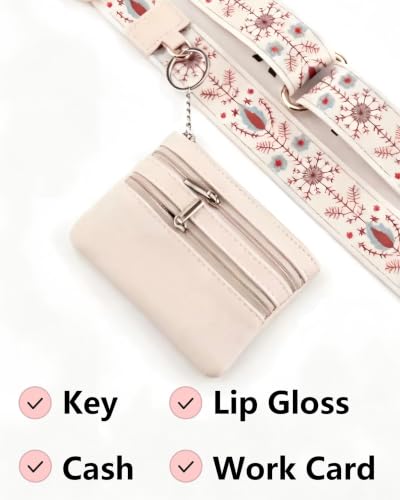 Phone Lanyard Card Holder, Adjustable White Strap Pattern Crossbody Neck