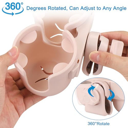 Accmor Stroller Cup Holder with Phone Holder, Bike Cup Holder, Universal Cup Holder for Uppababy Nuna Strollers, 2-in-1 Drinks Holder for Walker, Wheelchair, Scooter - color: Double Holder-All Crystal Pink