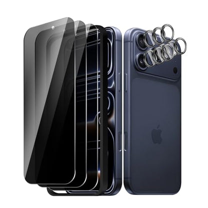 3 Pack For iPhone 17 Pro Max Privacy Screen Protector + 3 Pack Camera Lens Protector, 9H Hardness Anti-Spy Tempered Glass,with Installation Frame, Scratch-Resistant (iiPhone 17 Pro Max)
