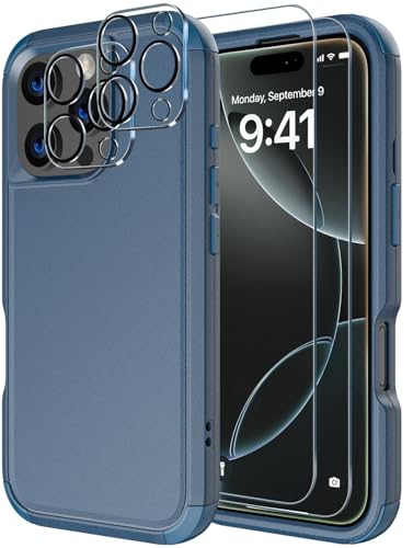 Diverbox for iPhone 16 Pro Case [Shockproof] [Dropproof] [Tempered Glass Screen Protector + Camera Protectors] Heavy Duty Protection Phone Case Cover for Apple iPhone 16 Pro (Blue) - color: Blue, size: For iphone 16 Pro