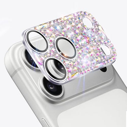 Bling Diamond Camera Lens Protector Compatible with iPhone 17 Pro Max, Metal Glitter Gem Camera Cover，9H Tempered Glass lens full Screen Sparkle Rhinestone Protector - size: for iPhone 17 Pro Max
