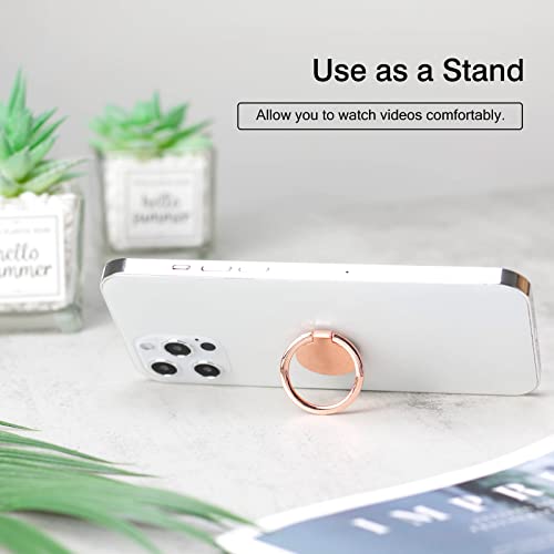 [2 Pack] Round Ultra-thin Cell Phone Ring Holder Stand,360 Degree Rotation and 180 Degree Adjustable Finger Ring Kickstand with Polished Metal Phone Grip (Rose Gold)