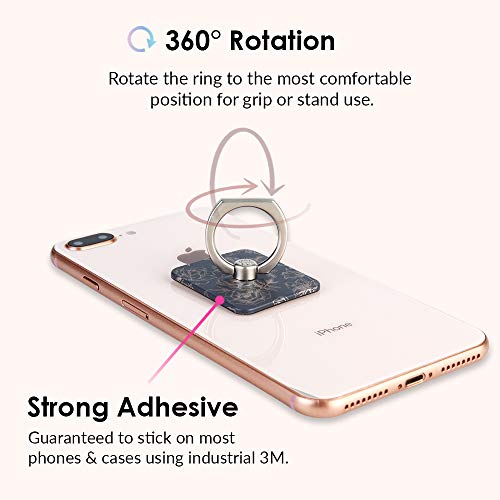 Velvet Caviar Cell Phone Ring Holder - Finger Ring & Stand - Improves Phone Grip Compatible with iPhone, Galaxy and Most Cases (Except Silicone/Leather) - Black Rose Gold Flower - color: Floral Rose Gold