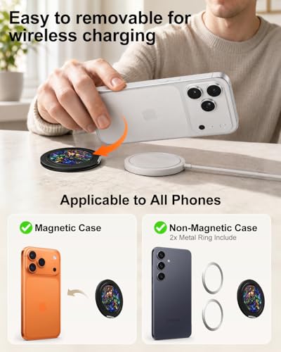 Magnetic Phone Grip for MagSafe, Ultra-Thin 360° Rotate Lightweight - color: Black-Colorful Shells