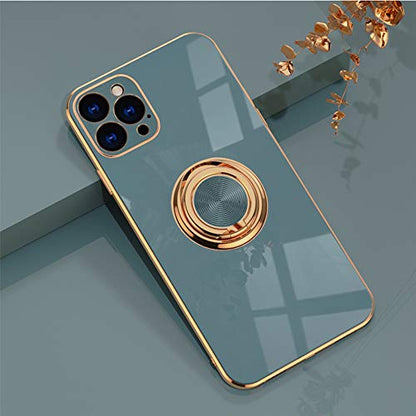 iPhone 12 Pro Max Ring Holder Case - 360 Degree Rotation Kickstand, Shiny Plating Rose Gold Edge, Magnetic Car Mount Compatible, Slim Soft Tpu for Women Girls, 6.7 Inch Gray - color: Gray, size: iPhone 12 Pro Max