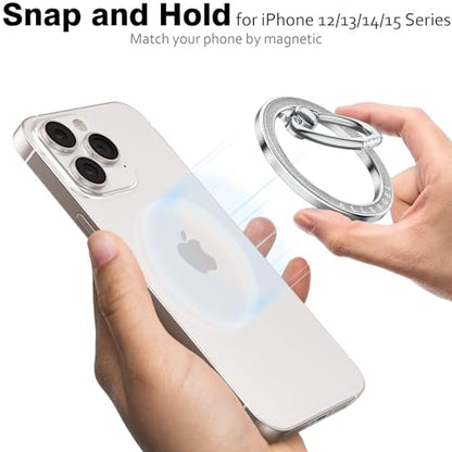 Allengel Magnetic Phone Grip for MagSafe, Magnetic Ring Holder Compatible with MagSafe Phone Ring, 360°Rotating Finger Kickstand for iPhone 16 Pro Max 15 14 13 12 Plus & Android Phone(Bling Silver) - color: Bling Silver