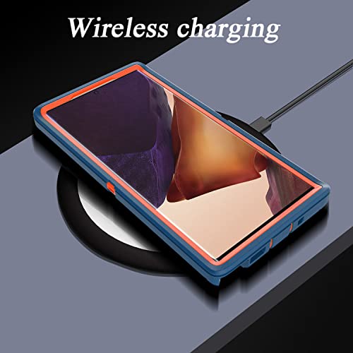 YmhxcY Note 20 Ultra Case with Self Healing Flexible TPU Film[2 Pack] and Camera Lens Screen Protective Film[2 Pack], Heavy Protection Cover for Samsung Galaxy Note 20 Ultra-Blue and Orange - color: SF-Blue/Orange