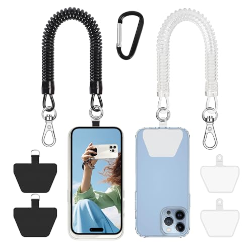 Doormoon Phone Lanyard Tether with 4 Patch, Cell Phone Lanyard with 2* Phone Tether, 4* Patch for Outdoor Hiking Climbing, BlackClear - color: Black and Clear - 2 Pack