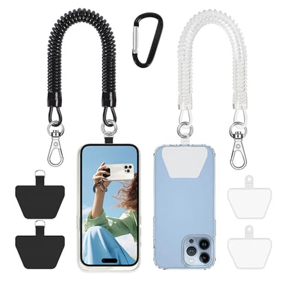 Doormoon Phone Lanyard Tether with 4 Patch, Cell Phone Lanyard with 2* Phone Tether, 4* Patch for Outdoor Hiking Climbing, BlackClear - color: Black and Clear - 2 Pack