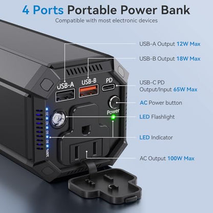 Portable Power Bank with AC Outlet, 100W Portable Laptop Charger, 98Wh/27000mAh High Capacity with 65W PD USB C Laptop Battery Bank, Backup Power Source for Business Travel and Outdoor Activities
