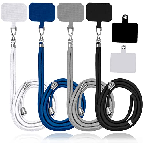 4 Pack Universal Phone Lanyard, Adjustable Nylon Neck Strap Cell Phone Crossbody Lanyards Straps + 6 Pcs Phone Patches, Detachable Strap Safety Tether & Pads for Most Smartphone, Black/White/Grey/Blue - color: Black,white,blue,grey