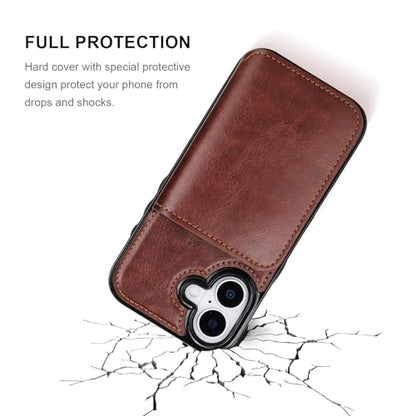 KIHUWEY Compatible with iPhone 17 Wallet Case Credit Card Holder, Premium Leather Kickstand Flip Hidden Magnetic Clasp Durable Shockproof Protective Cover for iPhone 17 6.3 inch (Brown) - color: Brown