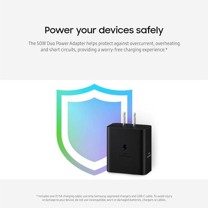 Samsung 50W Duo Power Adapter Wall Charger, 2 Ports, Cable Included, Black