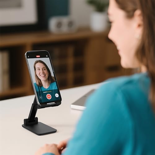 Cell Phone Stand, Adjustable Angle and Height Cell Phone Holder for Desk, Foldable and Portable, Anti-Slip Silicone Pad, Compatible with All Mobile Phones and 4-8 Inch Devices, Black - color: Black