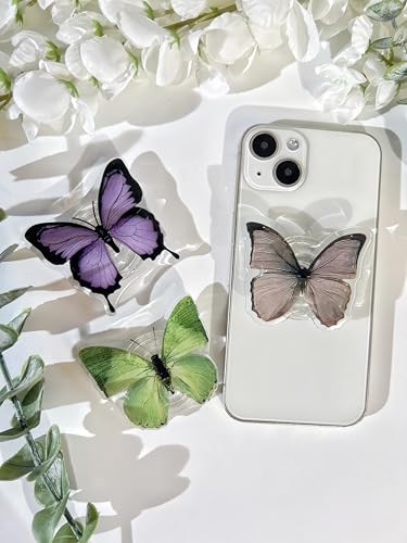 Butterfly Mobile Phone Grip, Clear Cell Phone Stand,Cell Phone Charms Accessory, Collapsible Handle Grip Holder for Kindle - color: Purple