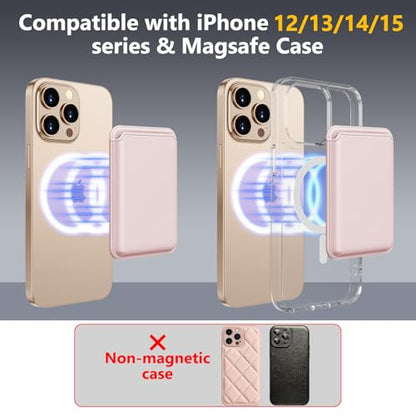 Upgraded MagSafe Wallet, Magnetic Phone Wallet 3 Cards Holder, 23 Magnets, Credit Card RFID Blocking, Slim Leather, Magnetic Wallets for iPhone 17/16/15/14/13/12 Series-Pink - color: Pink