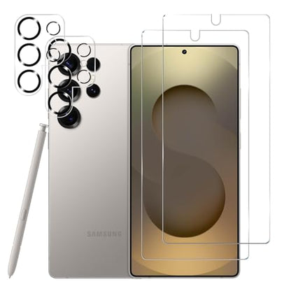 BIGFACE Galaxy S25 Ultra Tempered Glass Screen Protector + Camera Lens Protector [2 + 2 Pack][Case Friendly][Anti-Scratch][Ultrasonic Fingerprint Unlock]HD Protective Film for Samsung Galaxy S25 Ultra - size: Galaxy s25 Ultra(6.9")