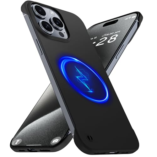 GRECAZO Magnetic Slim Frameless Case for iPhone 15 Pro Max, Black | Compatible with MagSafe, Soft-Touch Matte Hard PC Cover, Ultra Thin Lightweight Minimalist, Pull Ring Lanyard, 6.7 Inch - color: Black, size: iPhone 15 Pro Max