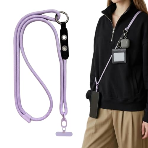Adjustable Crossbody Phone Lanyard with Hanging Loops - color: Purple