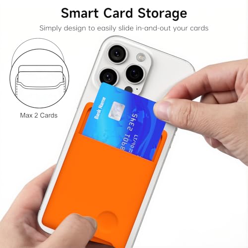 oakxco Phone Wallet Stick On, Secure Phone Card Holder Silicone, Adhesive Pocket Sleeve ID Credit Card, Slim Thin Card Case for Men Women Cute, Compatible with Apple iPhone Samsung Pixel, Neon Orange - color: Neon Orange