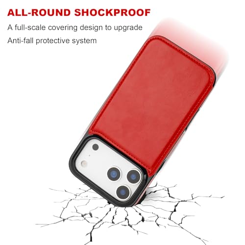 ONETOP for iPhone 17 Pro Max Wallet Case with Credit Card Holder,Red | Kickstand,ID/Cash Holder,Case Wallet with Card Slots,Double Magnetic Clasp,Durable PU Leather Shockproof Cover for Women Men - color: Red