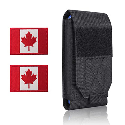 Black Tactical Molle Waterproof Cellphone Pouch Case,Heavy Duty Phone Holster Bag for iPhone 11 12 13 Pro Max Samsung S22 S21 S20 FE Note 20 A02S Less 6.7" Phone with 2 Pack Canada Flag Patch - color: Black & 2 Red/white Patch