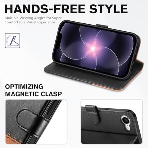 TUCCH Wallet Case for iPhone 17e 16e 6.1", Flip Stand, Black & Light Brown | RFID Blocking, 4 Card Holders, Kickstand, PU Leather, Shockproof TPU Shell, Magnetic Closure, Protective Folio Cover - color: Two-tone Black & Light Brown