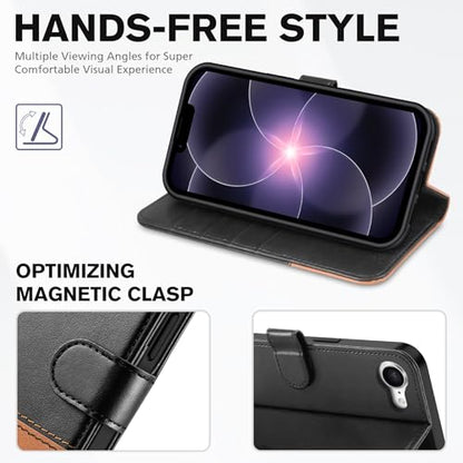TUCCH Wallet Case for iPhone 17e 16e 6.1", Flip Stand, Black & Light Brown | RFID Blocking, 4 Card Holders, Kickstand, PU Leather, Shockproof TPU Shell, Magnetic Closure, Protective Folio Cover - color: Two-tone Black & Light Brown