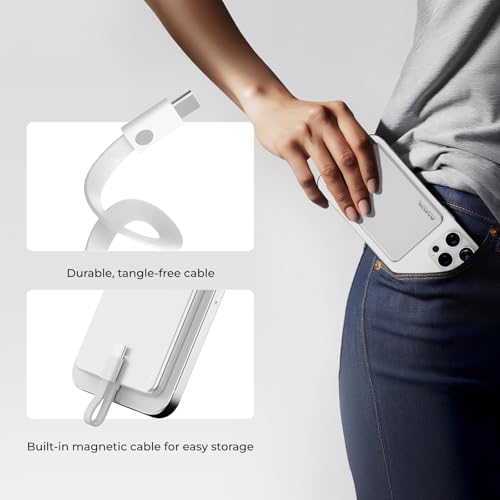 FLEXTAILGEAR Magnetic Power Bank, 5000mAh Ultra Slim Portable Charger with Built-in USB-C Cable, Travel Power Bank Compatible with iPhone 17/16/15 Series Galaxy and More