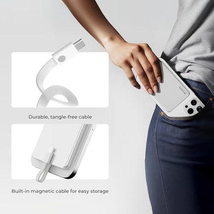 FLEXTAILGEAR Magnetic Power Bank, 5000mAh Ultra Slim Portable Charger with Built-in USB-C Cable, Travel Power Bank Compatible with iPhone 17/16/15 Series Galaxy and More