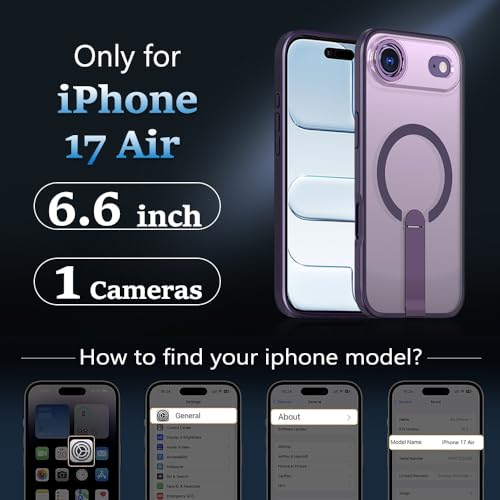 Magnetic for 17 iPhone Air Stand Case with Screen Protector, [Full Camera Protection] (Compatible with MagSafe) Military Grade Drop Protection, Translucent Matte Bumper Cover Case, Purple - color: IP 17 Air Purple