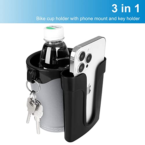 Accmor 3-in-1 Bike Cup Holder with Cell Phone Keys Holder, Bike Water Bottle Holders, Universal Bar Drink Cup Can Holder for Bicycles, Motorcycles, Scooters, Black Grey - color: Black Grey