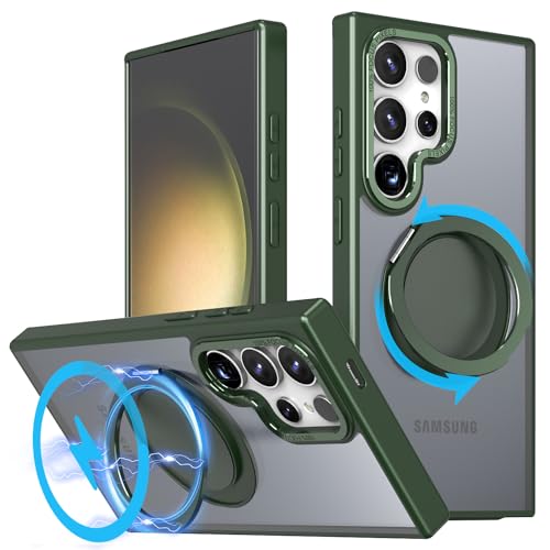 for Samsung Galaxy S24 Ultra Case with 360 Rotatable Magnetic Ring Kickstand, Compatible with Magsafe, Military Grade Shockproof Translucent for S24 Ultra Protective Case - 6.8 inch,Green - color: Green, size: For Samsung Galaxy S24 Ultra(6.8 inch)