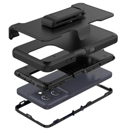 Rugged Phone Case for Moto G Power 5G 2025/Moto G Play 2025, with Belt Clip Holster & Kickstand Heavy Duty Shockproof Protective Full Body Case (Black) - color: Black