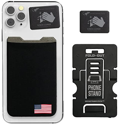 Phone Wallet - Adhesive Card Holder - Cell Phone Pouch - Stick on Lycra Pocket by Gecko - Carry Credit Cards and Cash - color: USA FLAG