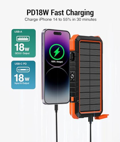 BLAVOR Solar Power Bank 20,000mAh Portable Charger with 4 Foldable Panels