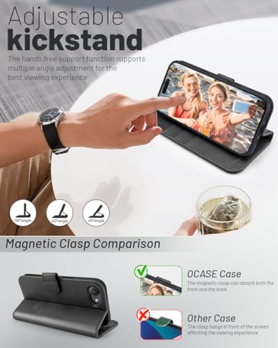 OCASE for iPhone 17e/iPhone 16e Wallet Case, Card Holder, Graphite | RFID Blocking, Kickstand, Magnetic Closure, PU Leather Flip Folio, Shockproof TPU Shell, Protective Phone Cover (6.1") - color: Graphite