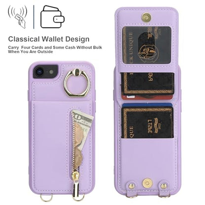 Crossbody Wallet Case for iPhone 7/8/SE 2020/SE 2022 with Lanyard Strap Card Slot Holder RFID Blocking Kickstand,Magnetic Flip Folio Zipper Purse Case, PU Leather Cover Handbag,Purple - color: Purple, size: iPhone 7/8/SE 2020/SE 2022(4.7")