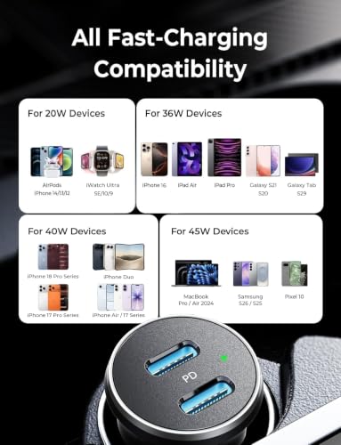LISEN 90W USB C Car Charger USB C Fast Charge,45W PD&QC3.0 Fast Car Charger - color: Black, size: 1 Pack
