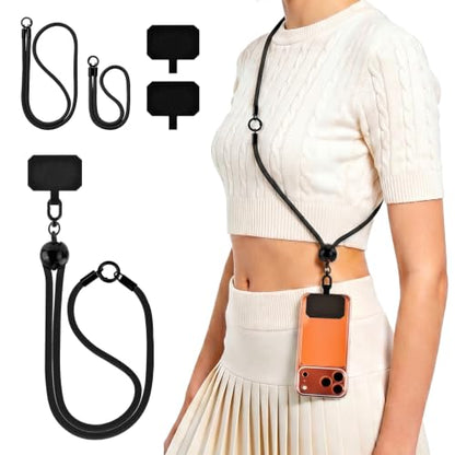 Untvie 2026 New 3-in-1 Phone Lanyard, Adjustable Neck Wrist Strap & Phone Crossbody Strap with 2 Extension Ropes Black Pads, Anti-Theft Universal Cell Phone Holder Tether for iPhone Android (Black) - color: Black