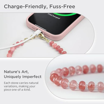 POSADINA Natural Stone Phone Charm, Beaded Healing Phone Wrist Strap, Handmade Cellphone Chain Lanyard with Tether Tab - color: Rosy Glow