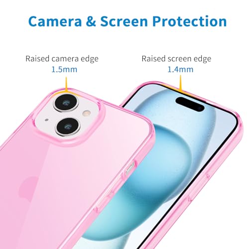 JJGoo Compatible with iPhone 15 Plus Case Clear, Soft Clear TPU Phone Cases, Shockproof Transparent Bumper Cover Slim Thin Phone Case, Translucent Pink - color: Pink