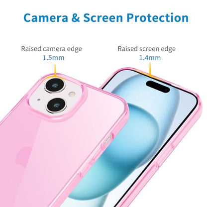JJGoo Compatible with iPhone 15 Case Clear, Soft Clear TPU Phone Cases, Shockproof Transparent Bumper Cover Slim Thin Phone Case, Translucent Pink - color: Translucent Pink
