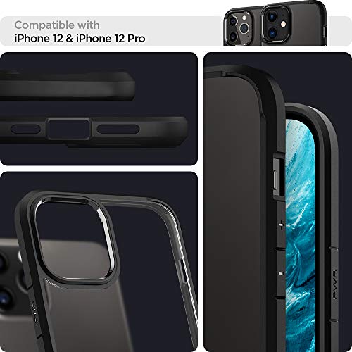 Spigen for iPhone 12/12 Pro Case, Ultra Hybrid [No Magnet Ring][Anti-Yellowing] - Matte Black | Anti-Yellowing Crystal Clarity, Qi Wireless Charge Ready, Patented Air Cushion, MIL-STD-810H Military-Grade Drop Protection - color: Matte Black, size: iPhone