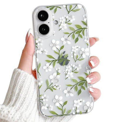 NITITOP Compatible with iPhone 15 Pro Case Clear Cute Flower - White | Branch, Floral, Precision camera cutouts, For girl woman, Slim fit, Soft TPU, Shockproof - color: White