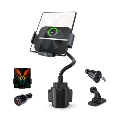 Wireless Car Charger Cup Holder Mount,for Galaxy Z Fold & iPhone