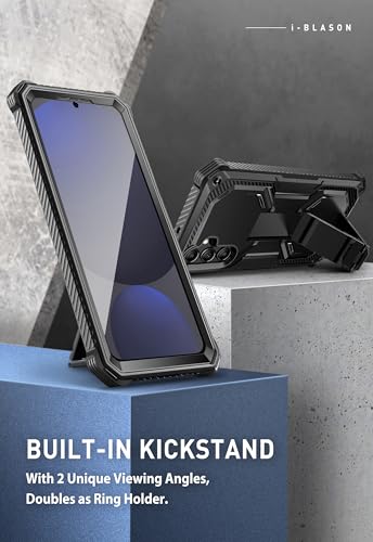 i-Blason Armorbox for Samsung Galaxy S24 FE Case with Stand & Belt-Clip [Built-in Screen Protector] [Military Protection] Full-Body Rugged Bumper Shockproof Phone Case with Kickstand (Black)